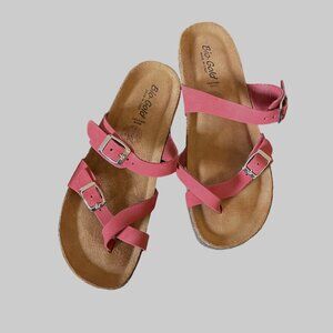 Bio-Gold Italian Leather Cross Strap Cork Sandals Women's 8? Pink Summer Casual